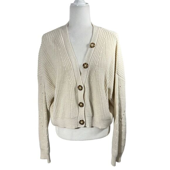 Line & Dot Scarlett Pointelle Cardigan Cream Sweater Women's Large - Picture 4 of 15